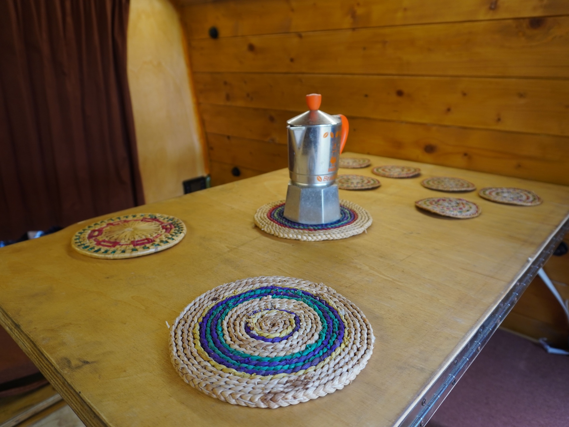 Moka on the table - Italian ritual, wood-lined cabin